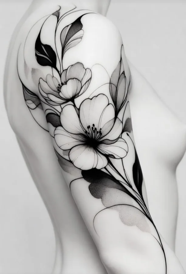 Fiori e tratti astratti sulla spalla